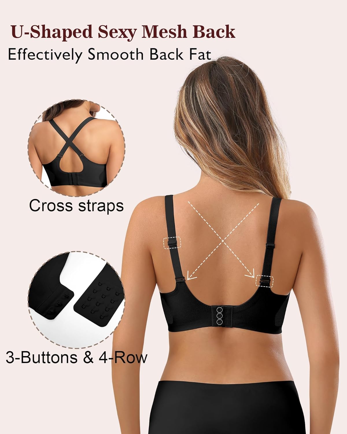 Womens Bra No Underwire Seamless Wireless Bra with Soft Support V Neck Mesh Bras - Picture 27 of 55
