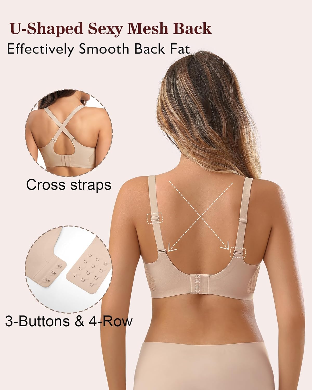 Womens Bra No Underwire Seamless Wireless Bra with Soft Support V Neck Mesh Bras - Picture 35 of 55