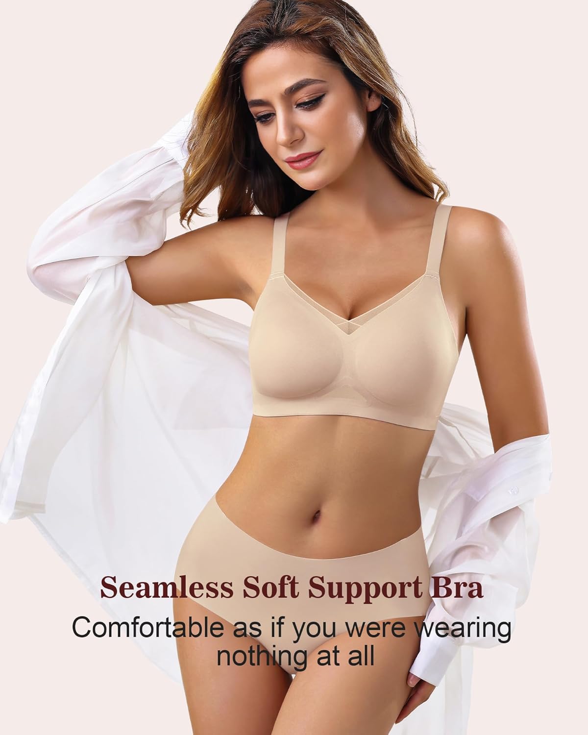 Womens Bra No Underwire Seamless Wireless Bra with Soft Support V Neck Mesh Bras - Picture 39 of 55