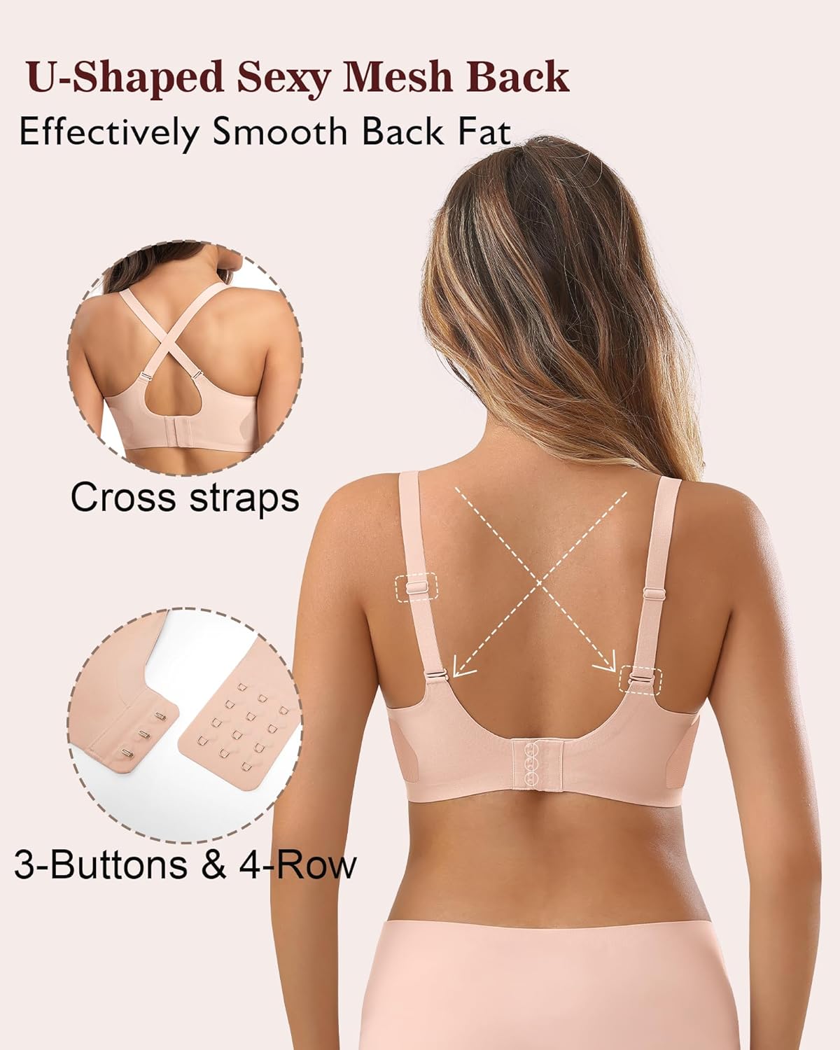 Womens Bra No Underwire Seamless Wireless Bra with Soft Support V Neck Mesh Bras - Picture 43 of 55
