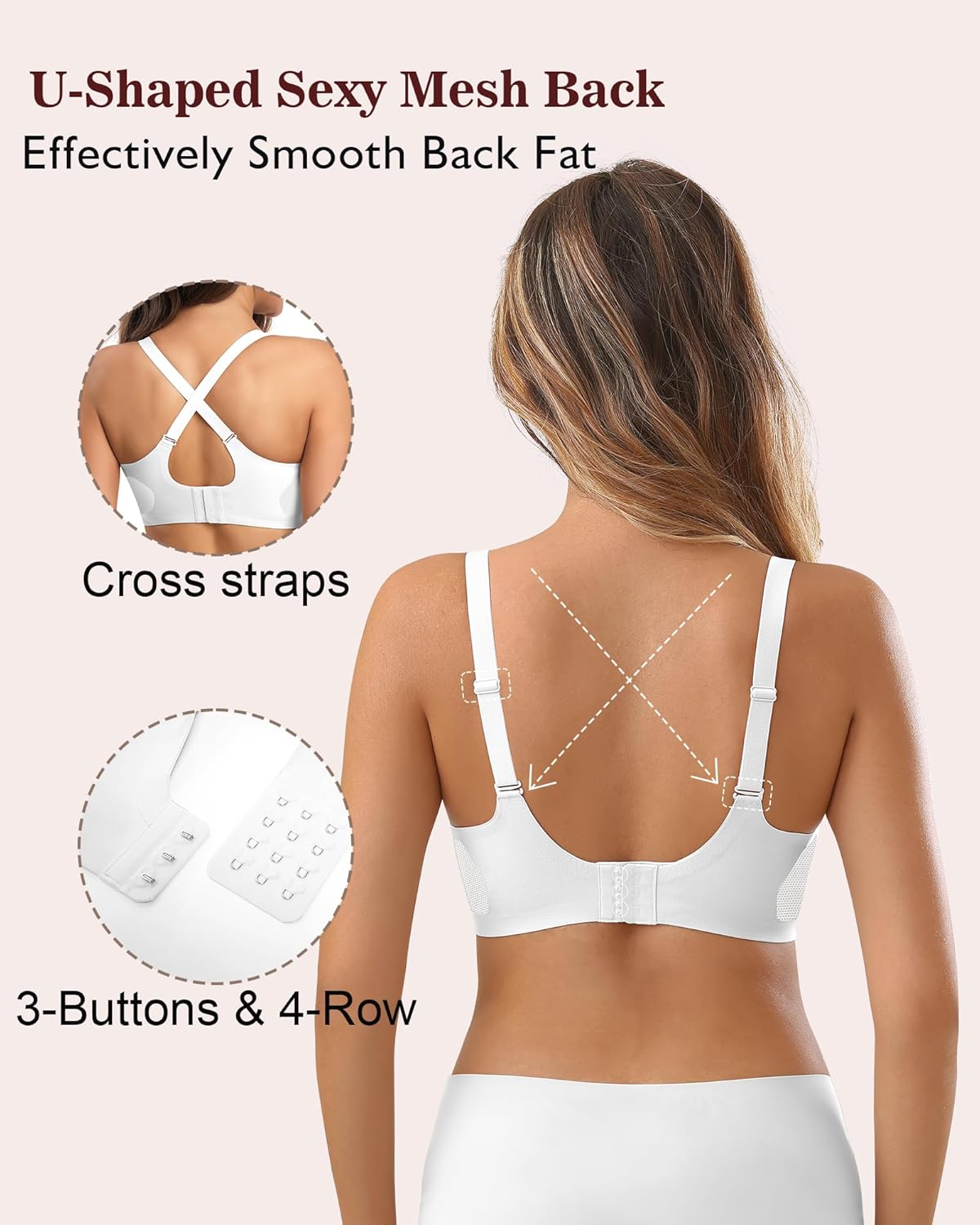 Womens Bra No Underwire Seamless Wireless Bra with Soft Support V Neck Mesh Bras - Picture 51 of 55