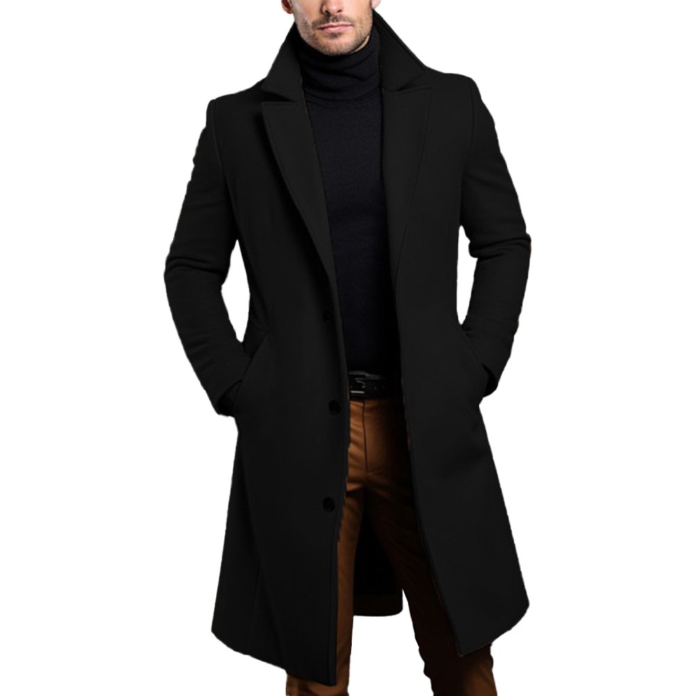 Elegant and Fashionable Black Single Breasted Wool-Like Overcoat Men Top Coat - Picture 21 of 27