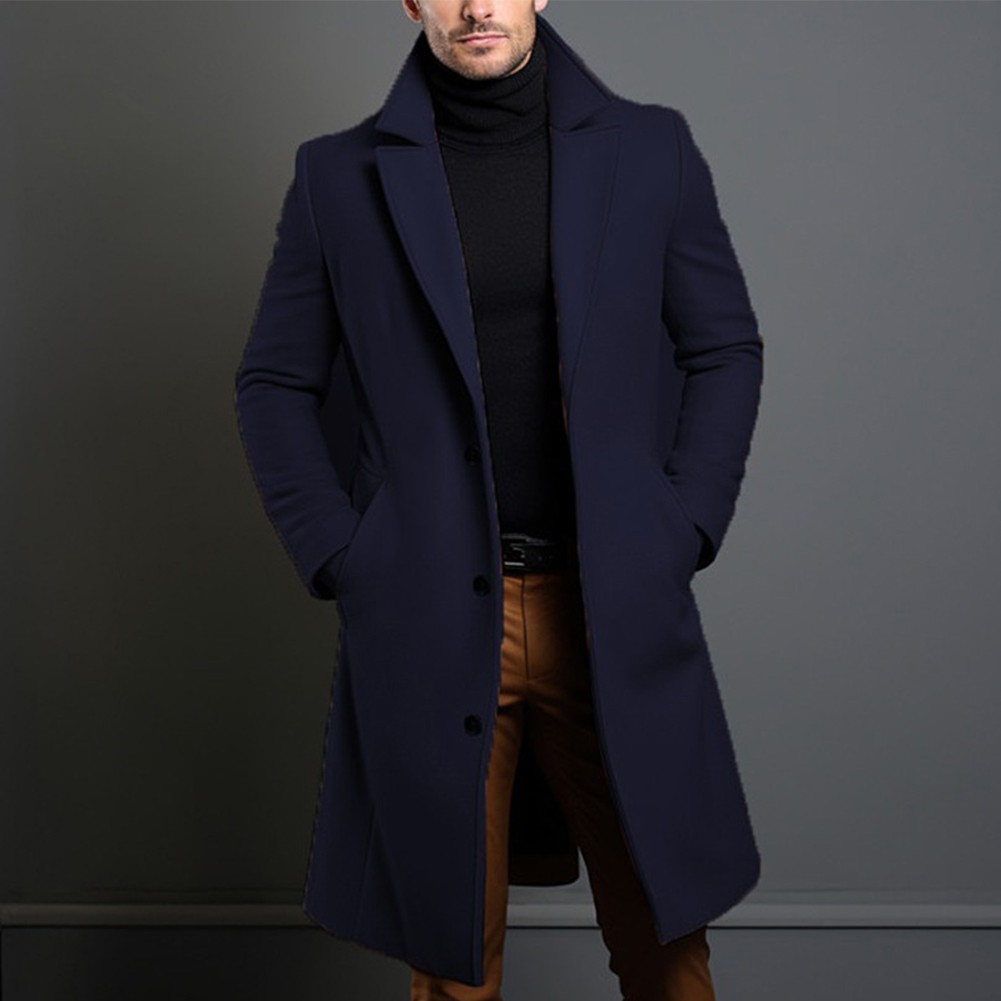 Elegant and Fashionable Black Single Breasted Wool-Like Overcoat Men Top Coat - Picture 23 of 27