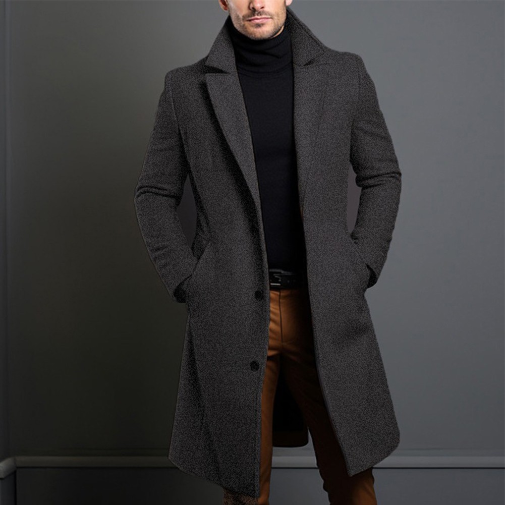 Elegant and Fashionable Black Single Breasted Wool-Like Overcoat Men Top Coat - Picture 25 of 27