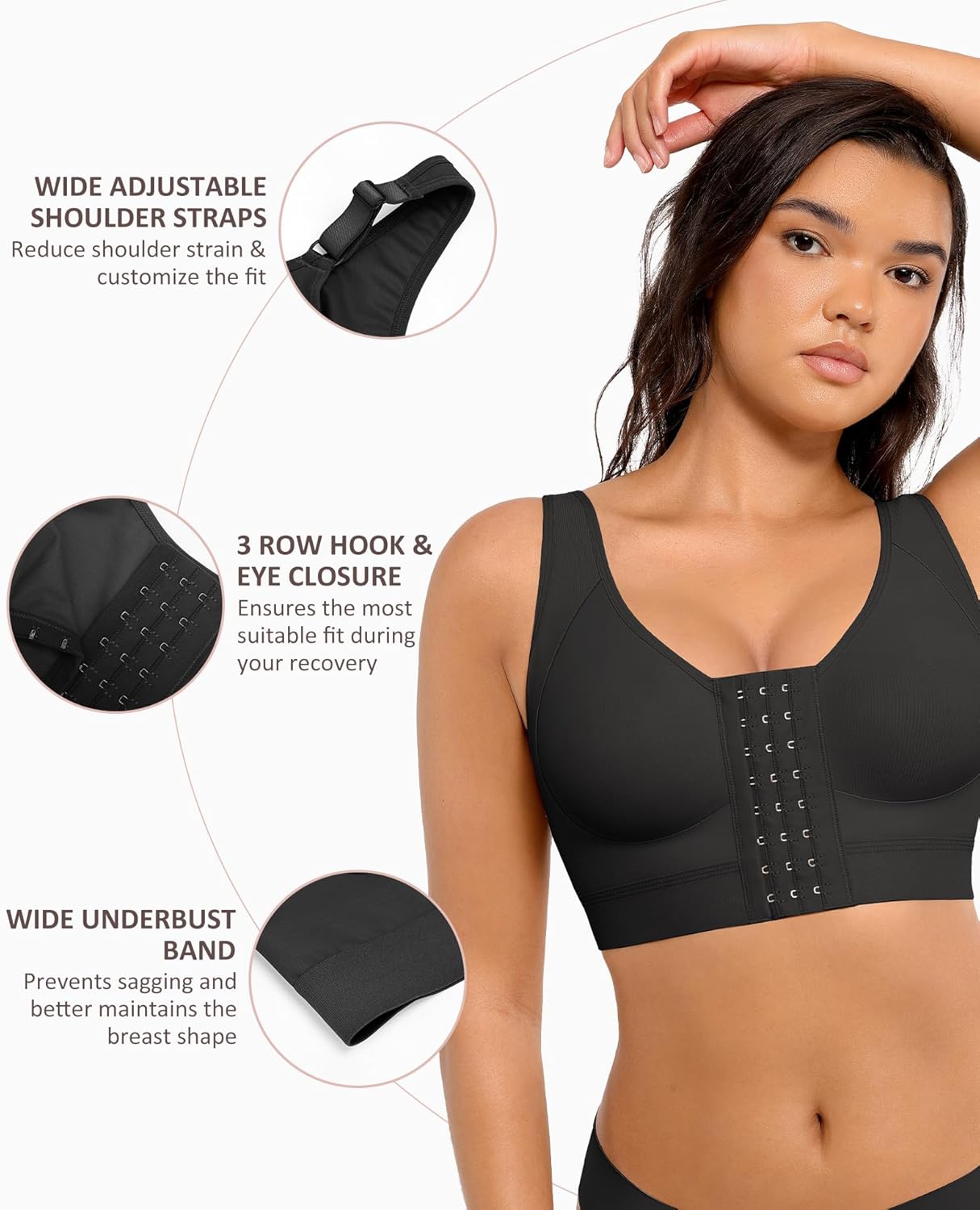 Post Surgery Bra Front Closure Compression Bra Wirefree Mastectomy Bra - Picture 28 of 42