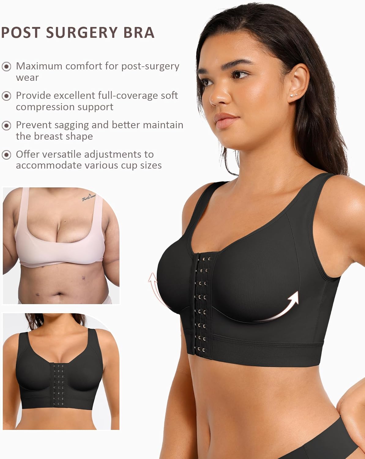 Post Surgery Bra Front Closure Compression Bra Wirefree Mastectomy Bra - Picture 29 of 42