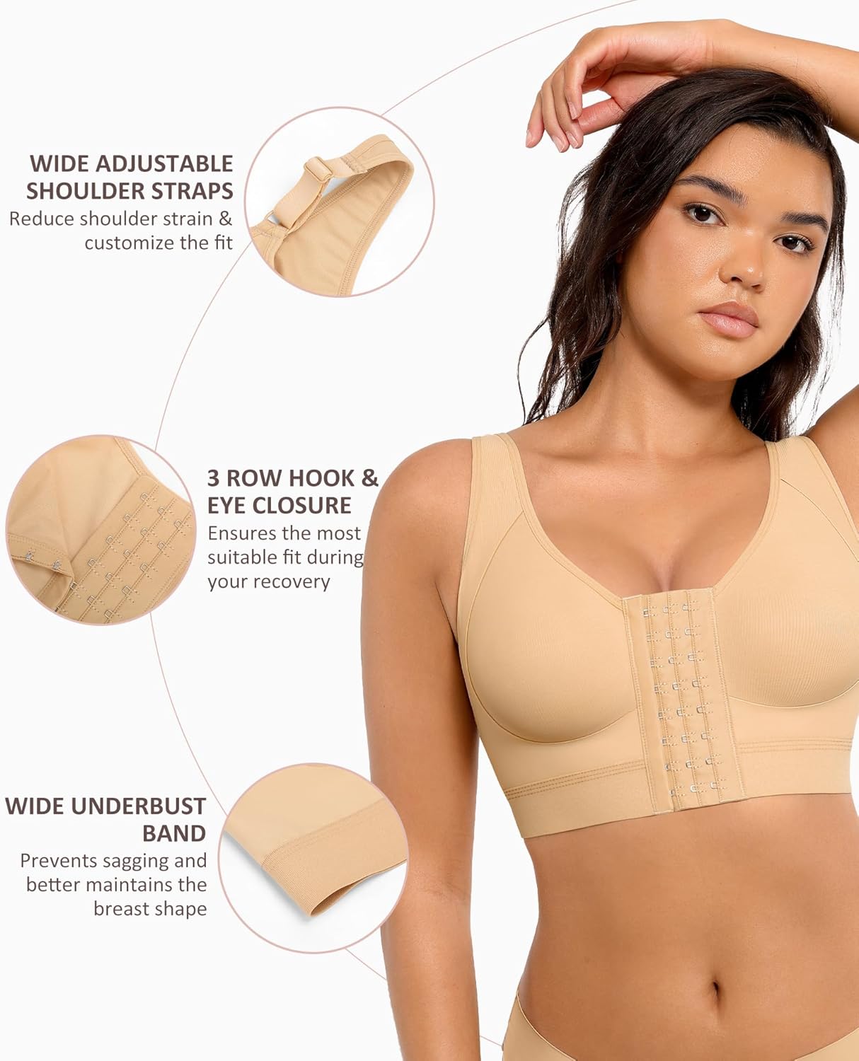 Post Surgery Bra Front Closure Compression Bra Wirefree Mastectomy Bra - Picture 34 of 42
