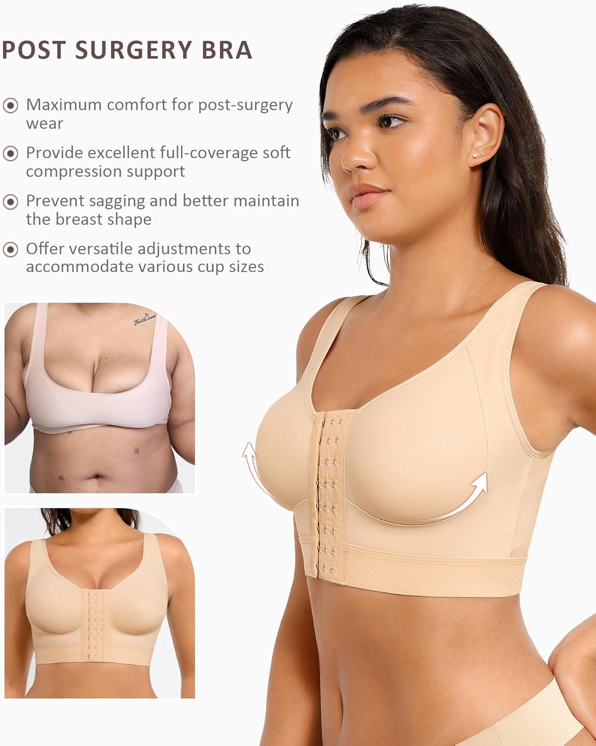 Post Surgery Bra Front Closure Compression Bra Wirefree Mastectomy Bra - Picture 41 of 42