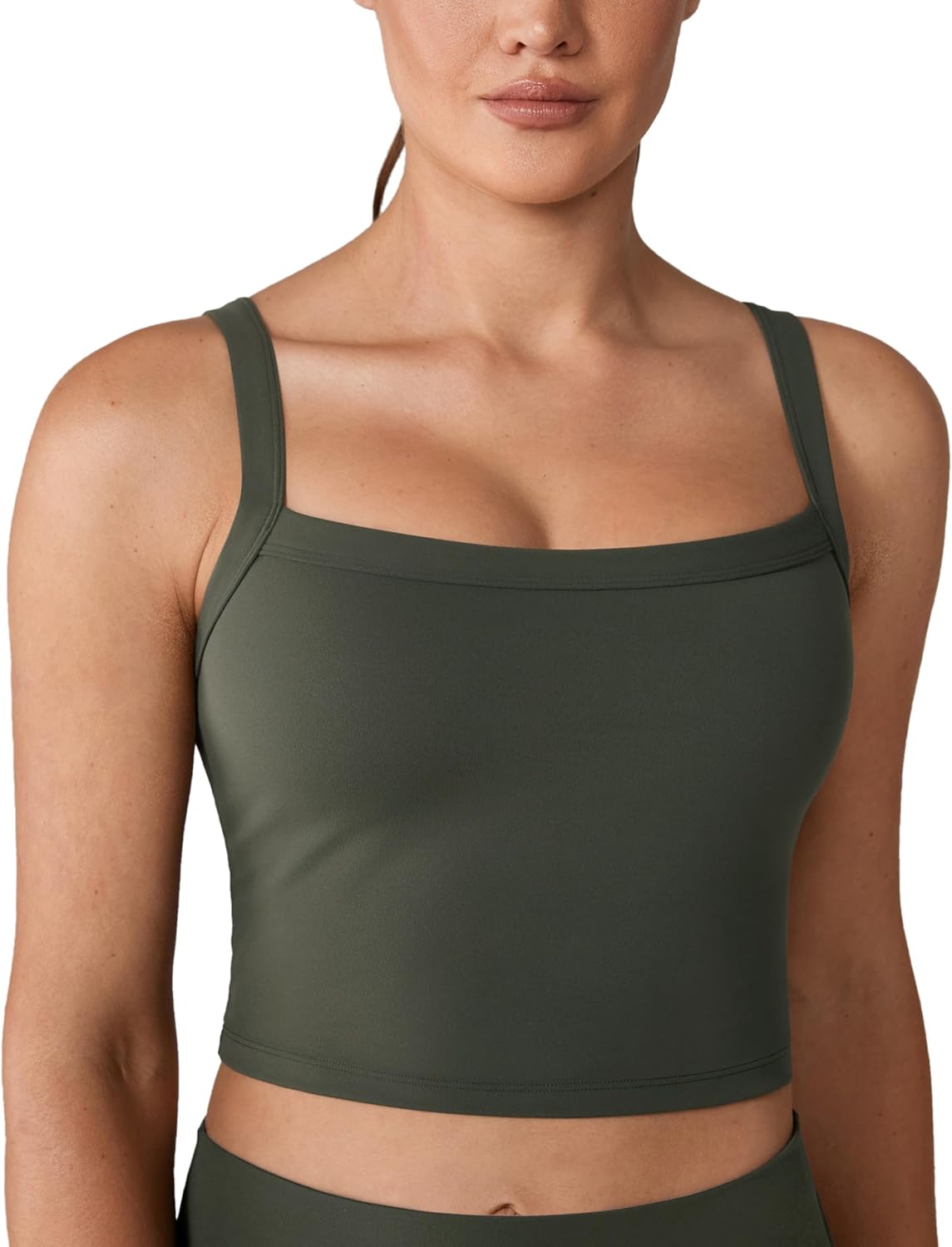 Adjustable Longline Sports Bra Square Neck Workout Tank Crop Tops for Women - Picture 25 of 31