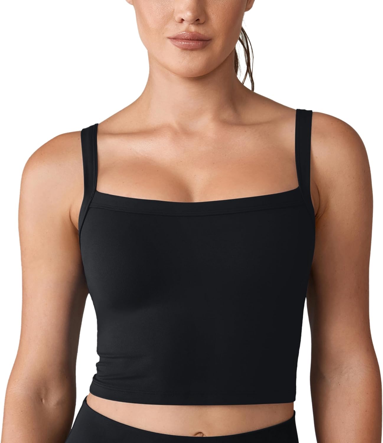 Adjustable Longline Sports Bra Square Neck Workout Tank Crop Tops for Women - Picture 26 of 31