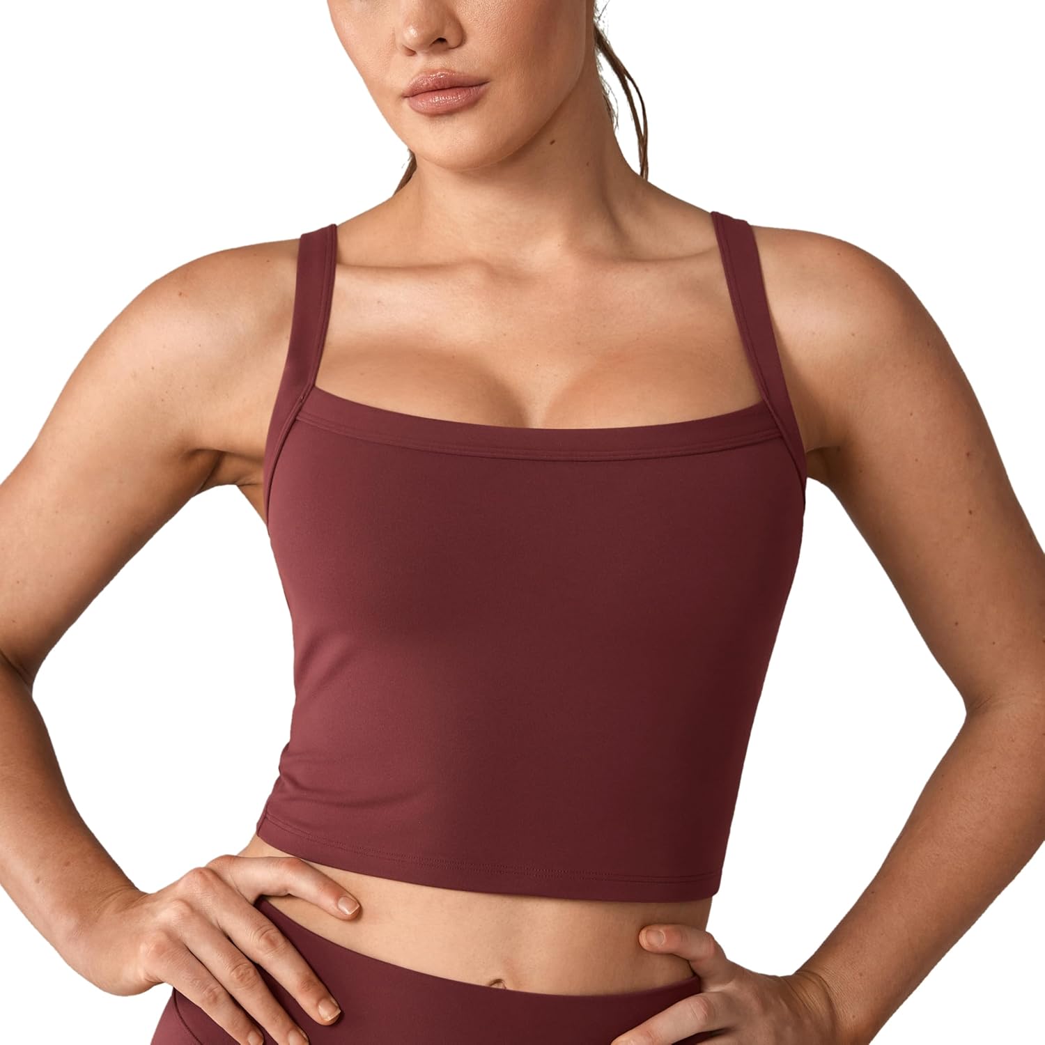 Adjustable Longline Sports Bra Square Neck Workout Tank Crop Tops for Women - Picture 27 of 31