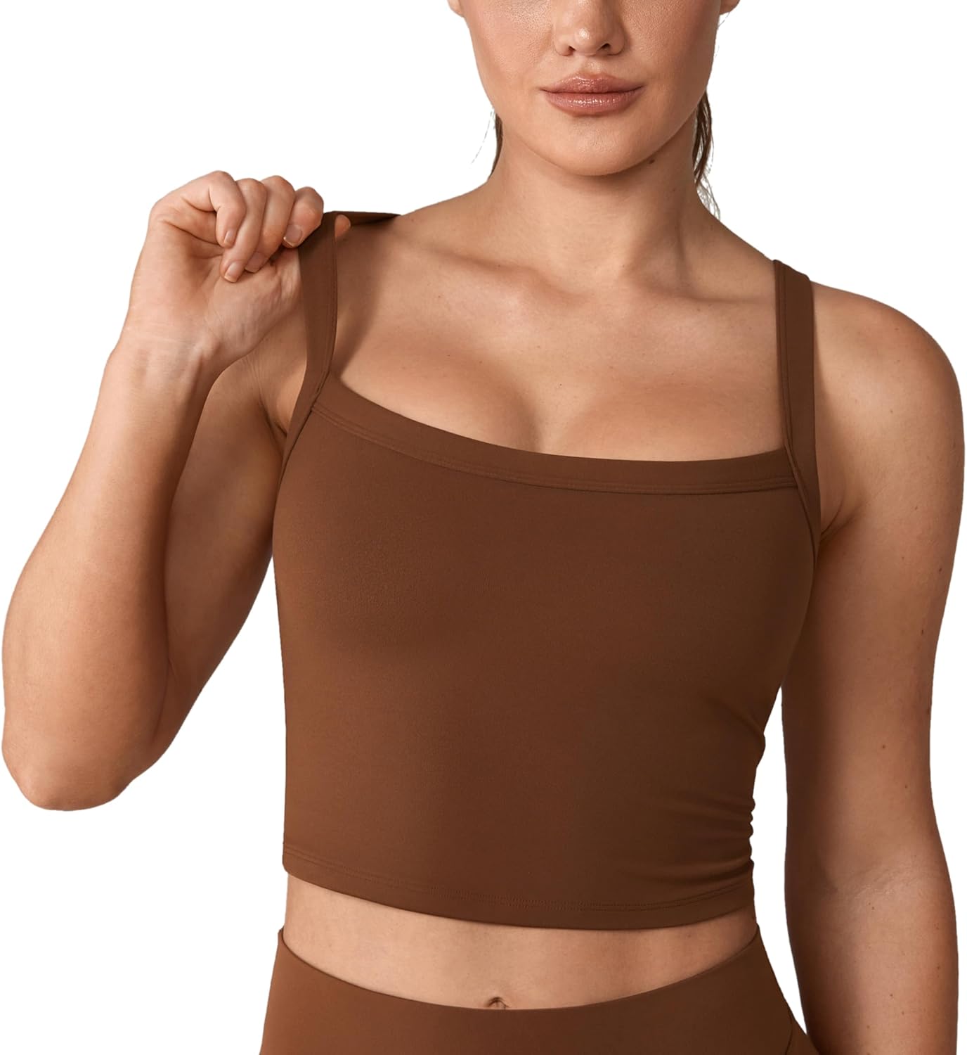 Adjustable Longline Sports Bra Square Neck Workout Tank Crop Tops for Women - Picture 28 of 31