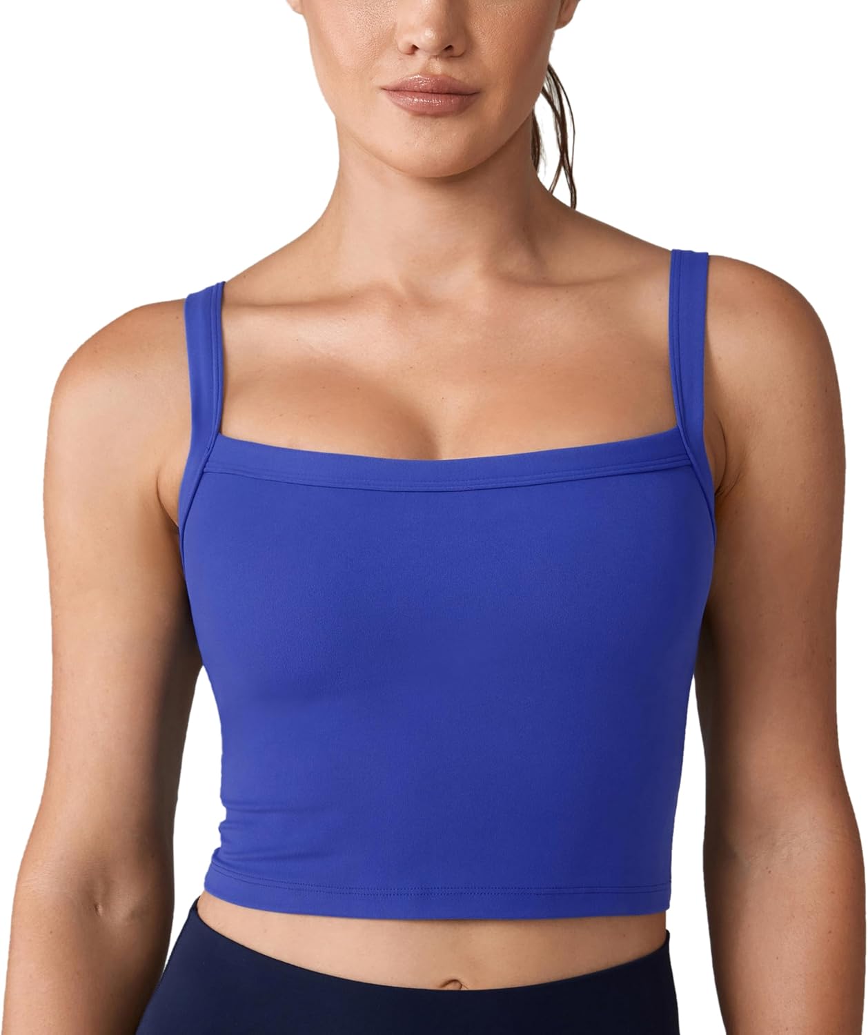 Adjustable Longline Sports Bra Square Neck Workout Tank Crop Tops for Women - Picture 29 of 31