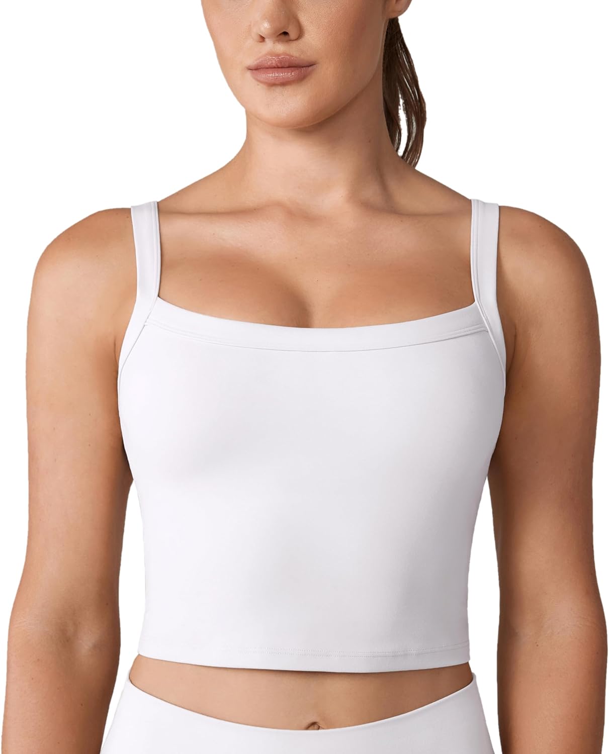 Adjustable Longline Sports Bra Square Neck Workout Tank Crop Tops for Women - Picture 30 of 31