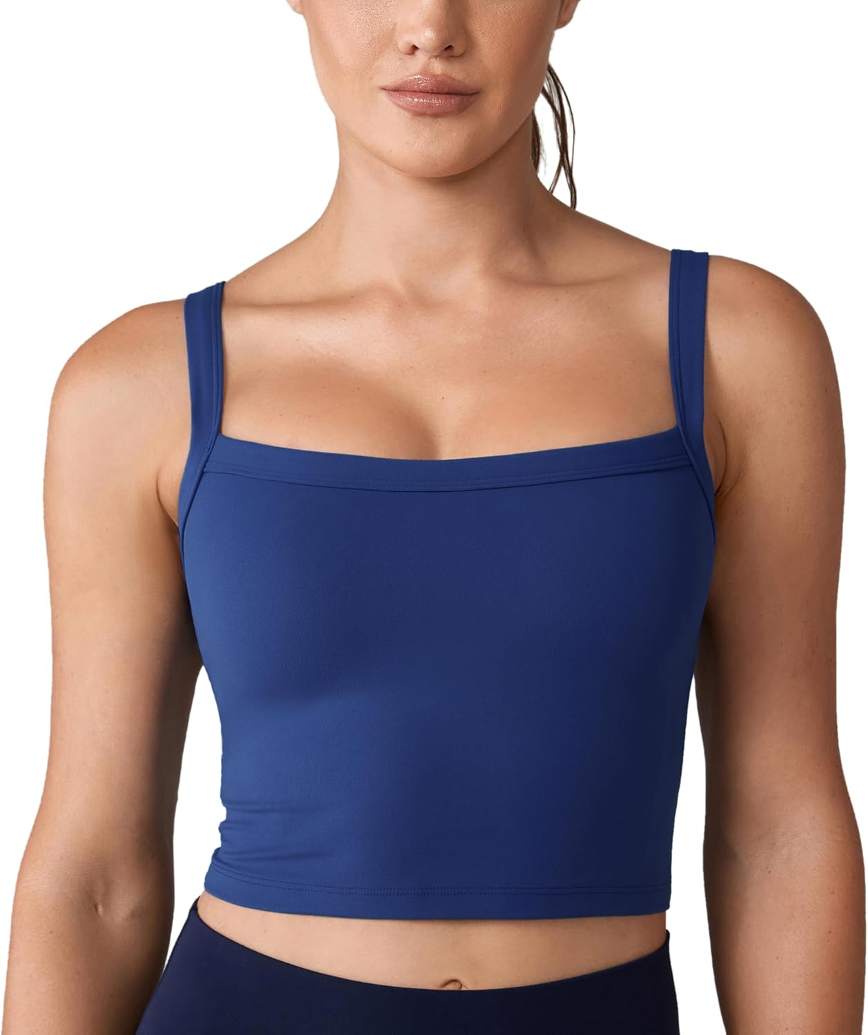 Adjustable Longline Sports Bra Square Neck Workout Tank Crop Tops for Women - Picture 31 of 31