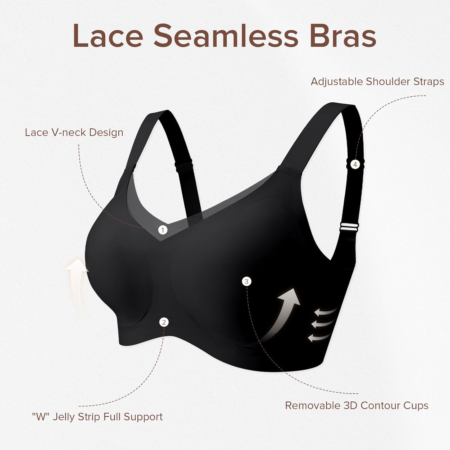 Women No Underwire Bralettes Push Up Wireless Supportive Full Coverage Bras - Picture 26 of 59