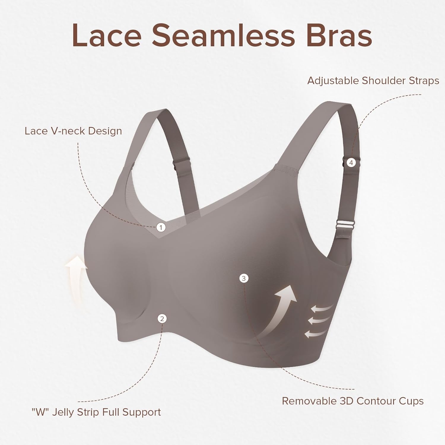 Women No Underwire Bralettes Push Up Wireless Supportive Full Coverage Bras - Picture 33 of 59