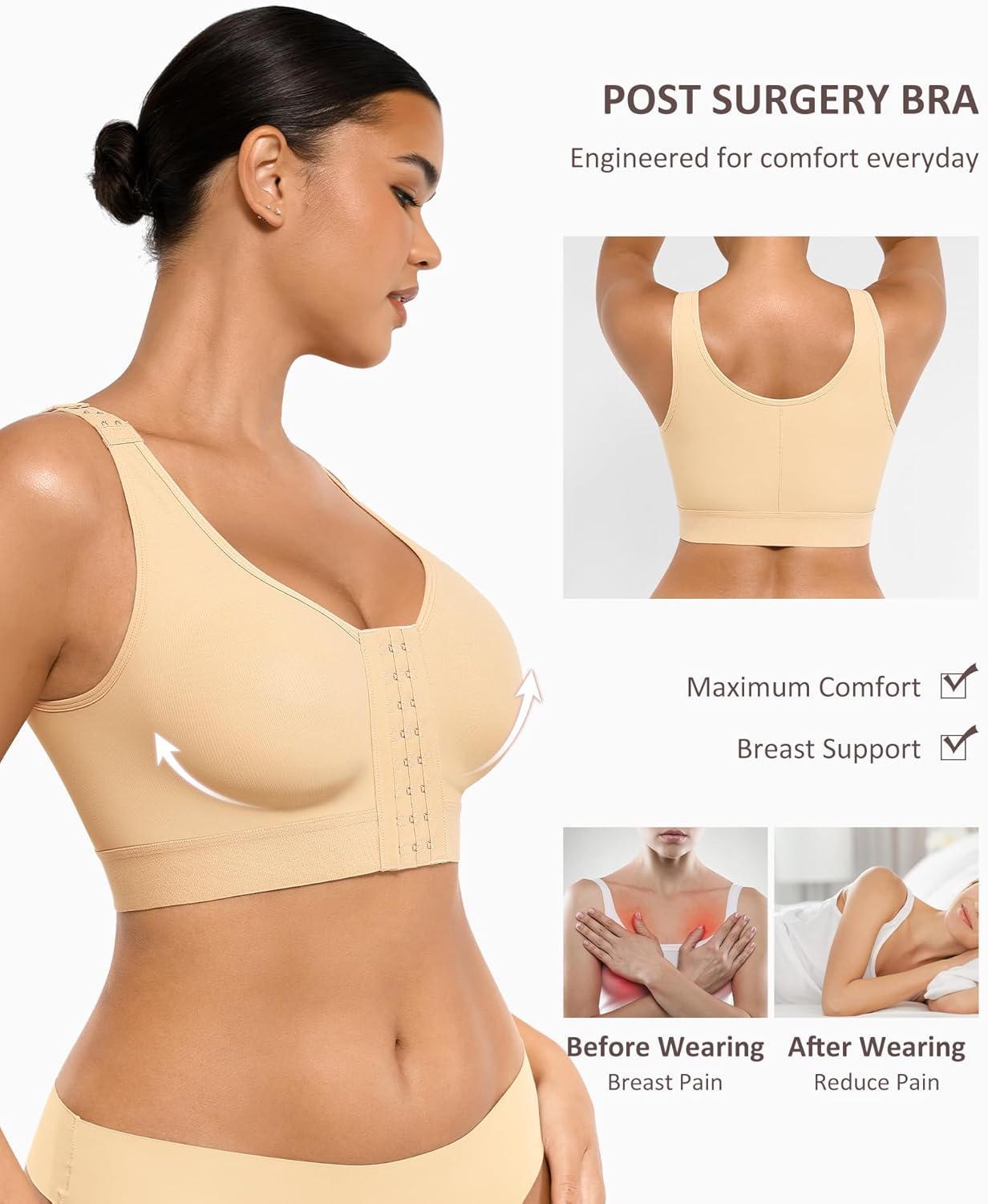 Women Post Surgery Bra Front Closure Surgical Recovery Everyday Bra Wireless Bra - Picture 30 of 39