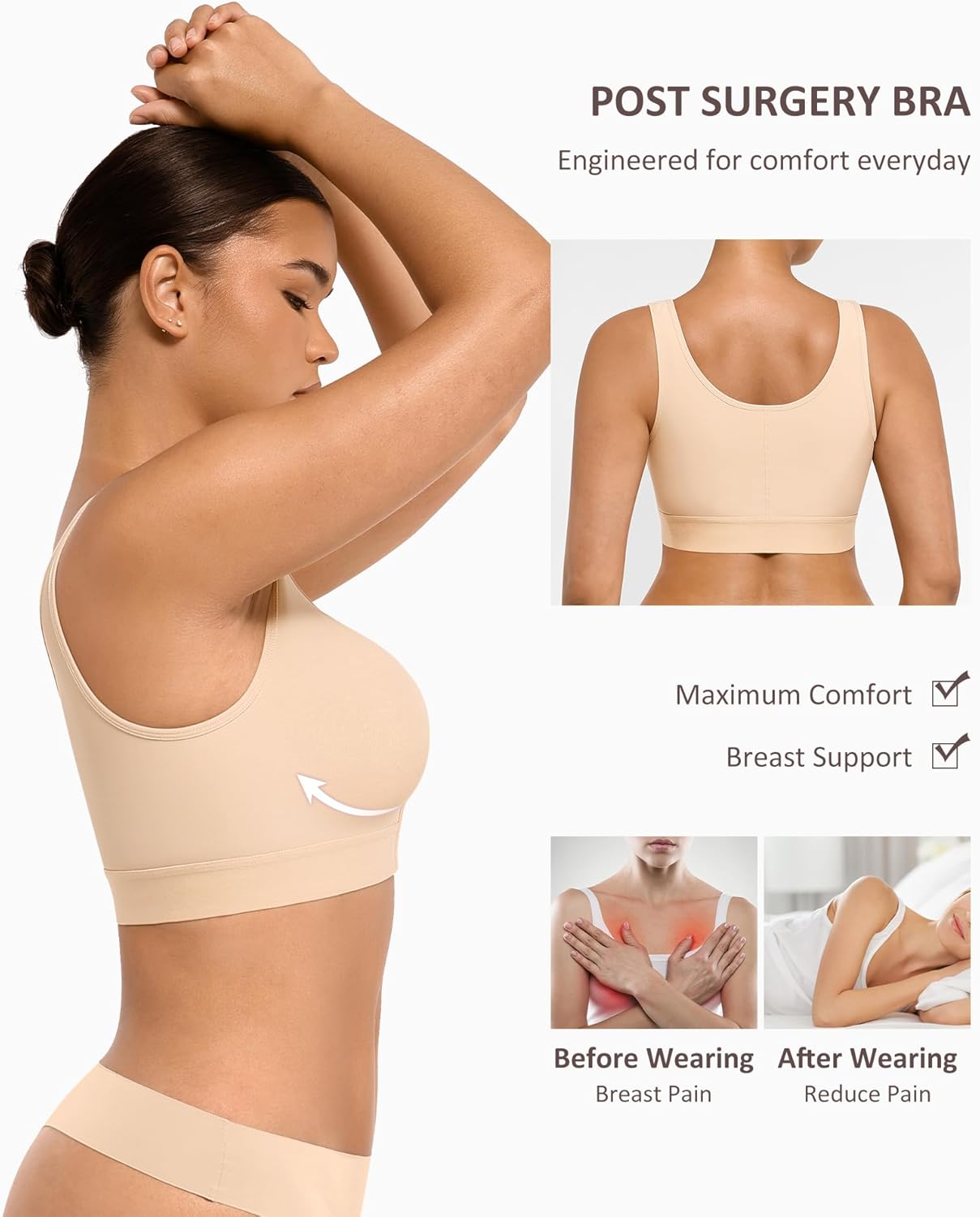 Women Post Surgery Bra Front Closure Surgical Recovery Everyday Bra Wireless Bra - Picture 36 of 39