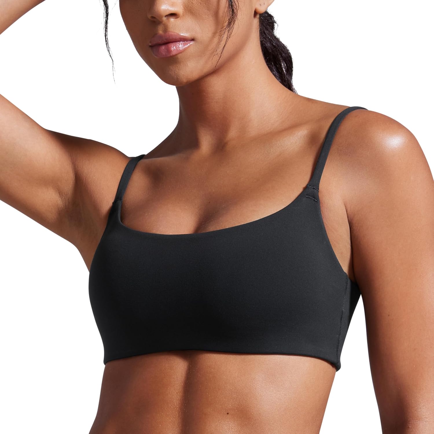 Scoop Neck Sports Bras for Women Spaghetti Straps Wireless Workout Bra - Picture 23 of 27