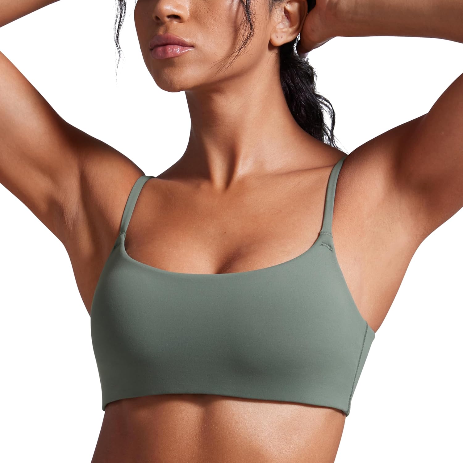 Scoop Neck Sports Bras for Women Spaghetti Straps Wireless Workout Bra - Picture 24 of 27