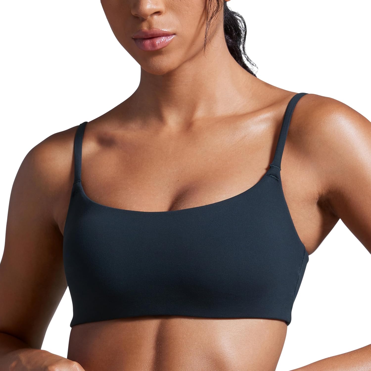 Scoop Neck Sports Bras for Women Spaghetti Straps Wireless Workout Bra - Picture 25 of 27