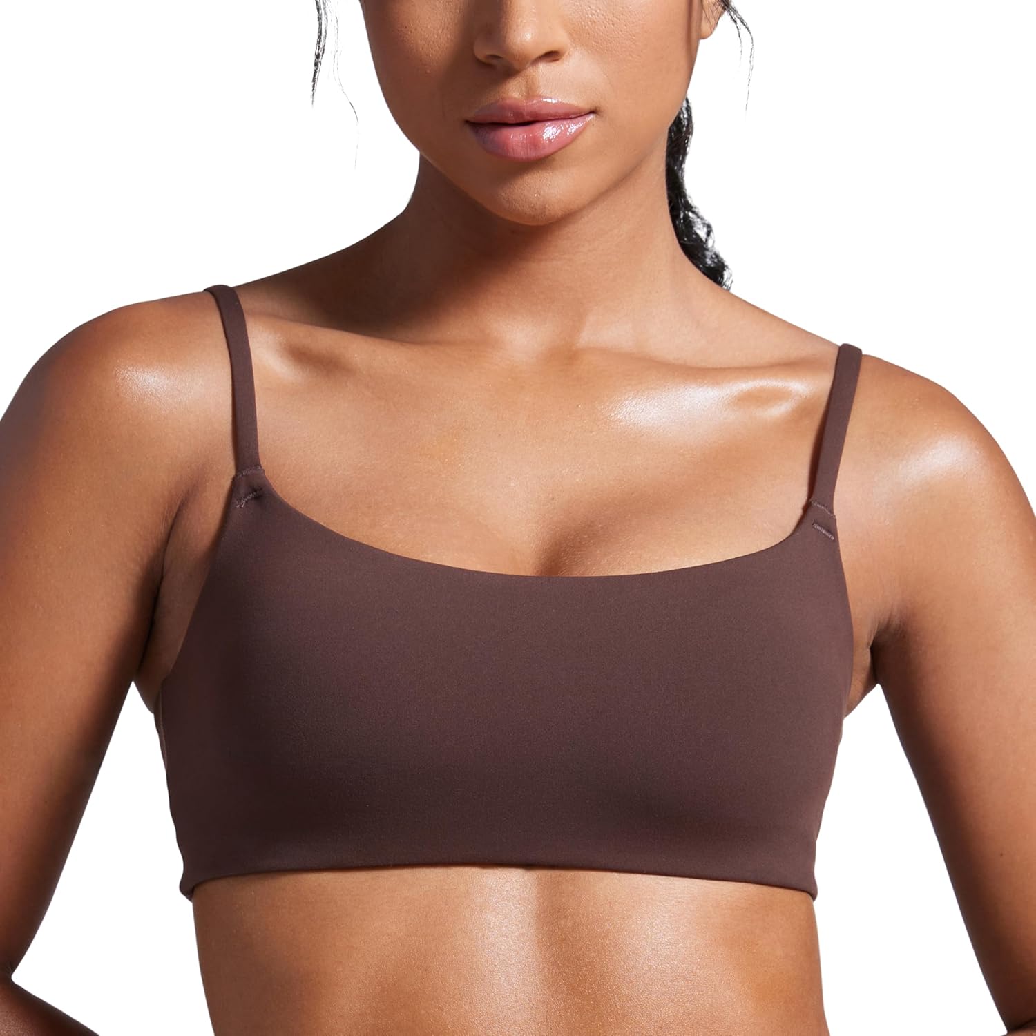 Scoop Neck Sports Bras for Women Spaghetti Straps Wireless Workout Bra - Picture 26 of 27