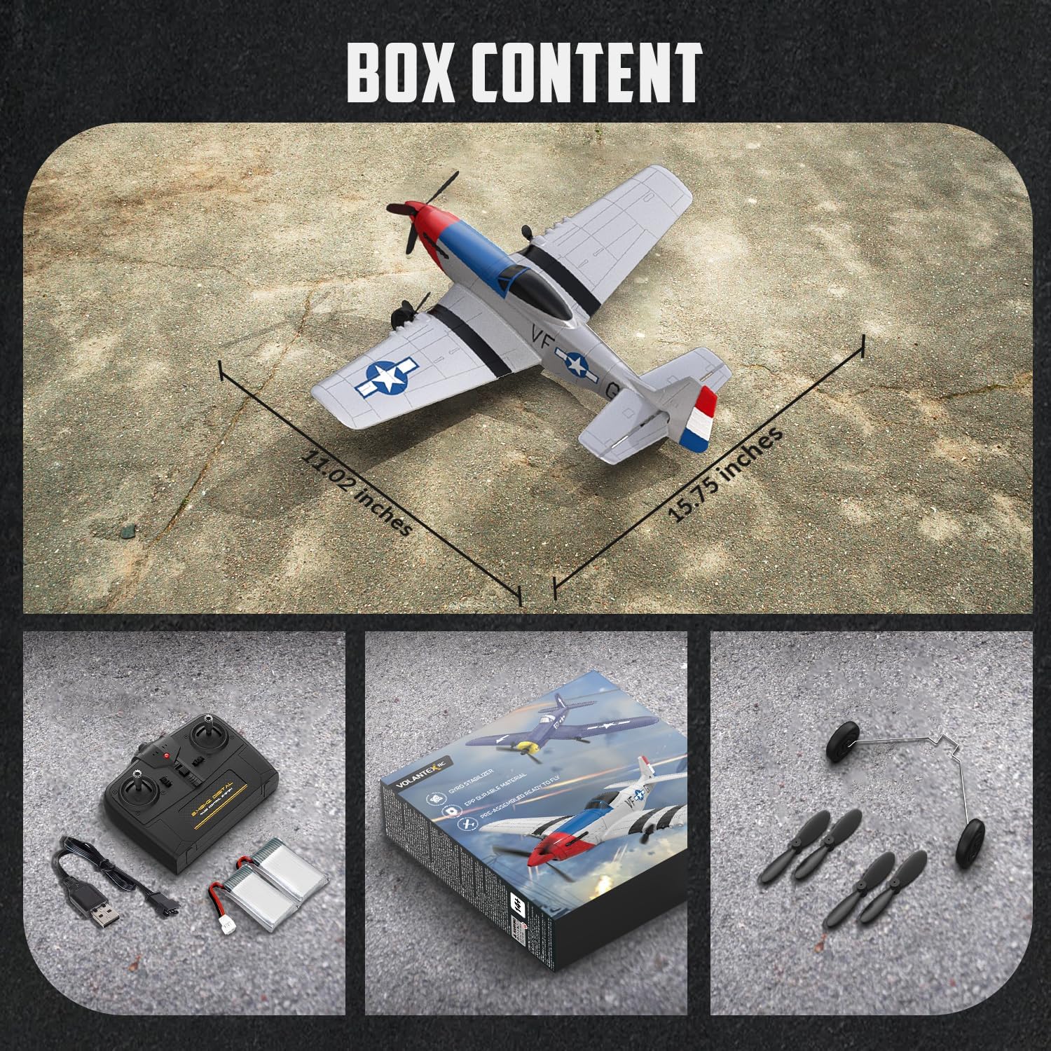 VOLANTEXRC RC Plane 3CH Remote Control Airplane Fighter Toys 2.4GHz 6-axi Glider