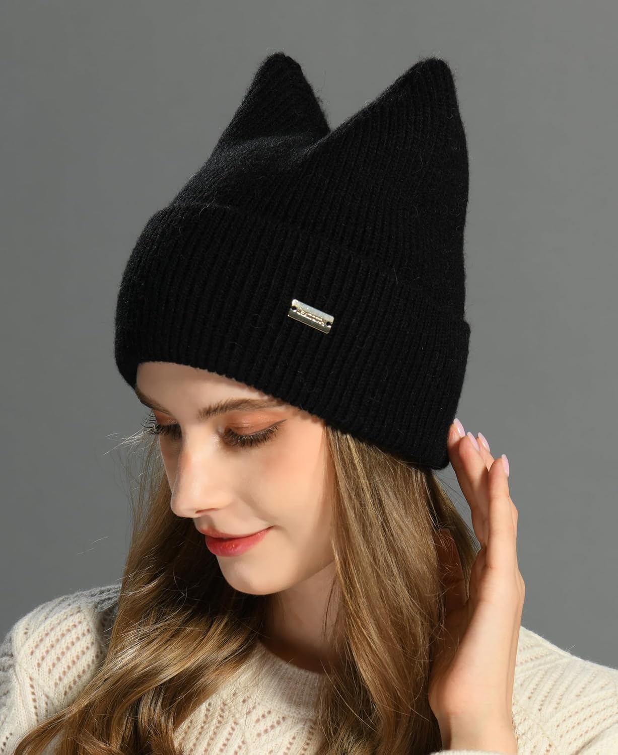 Winter Cute cat Ear Wool Beanie Hats for Women&Men Soft Warm Cashmere Knit Hat - Picture 26 of 46