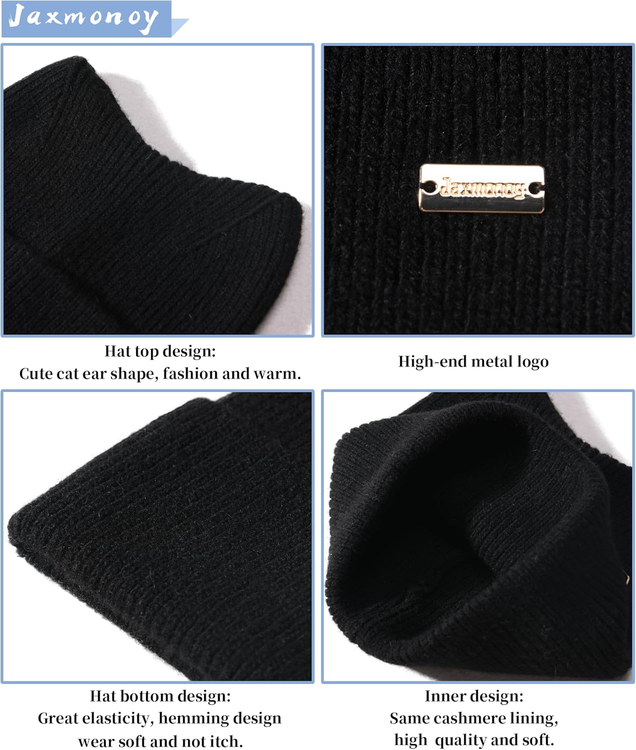 Winter Cute cat Ear Wool Beanie Hats for Women&Men Soft Warm Cashmere Knit Hat - Picture 27 of 46