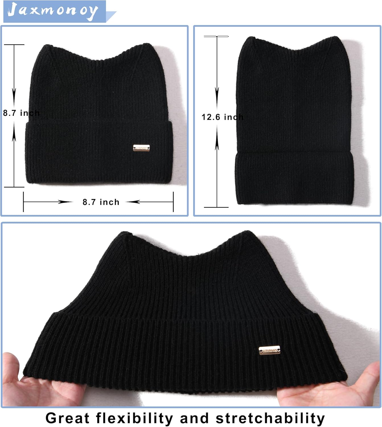 Winter Cute cat Ear Wool Beanie Hats for Women&Men Soft Warm Cashmere Knit Hat - Picture 28 of 46