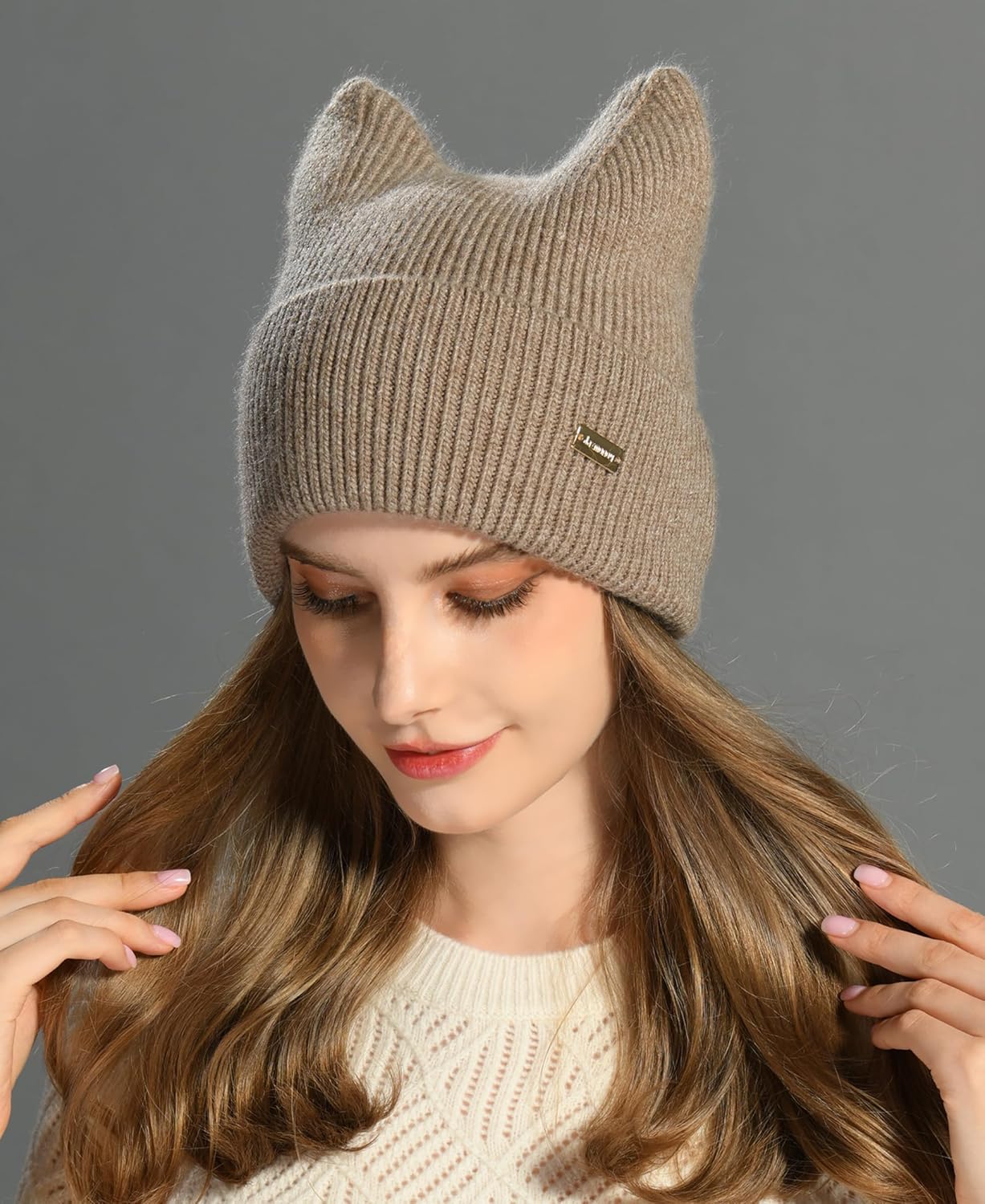 Winter Cute cat Ear Wool Beanie Hats for Women&Men Soft Warm Cashmere Knit Hat - Picture 30 of 46