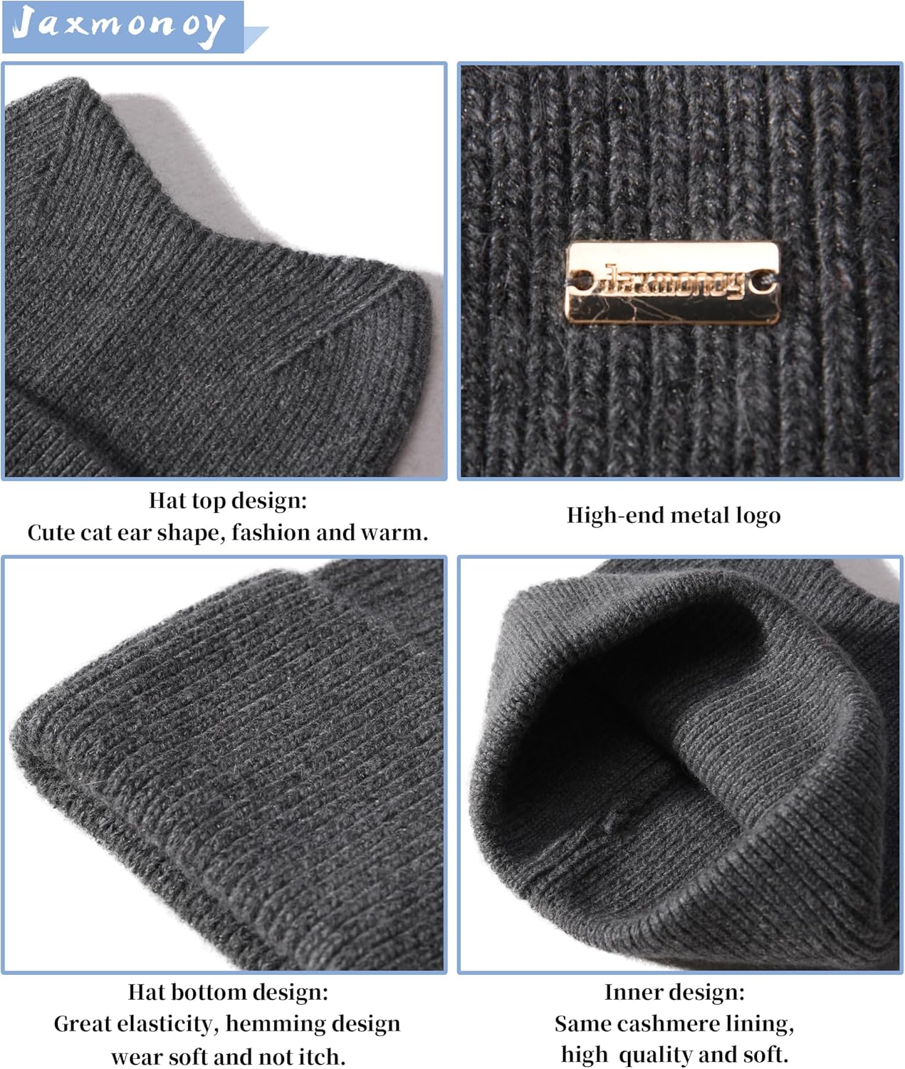 Winter Cute cat Ear Wool Beanie Hats for Women&Men Soft Warm Cashmere Knit Hat - Picture 40 of 46