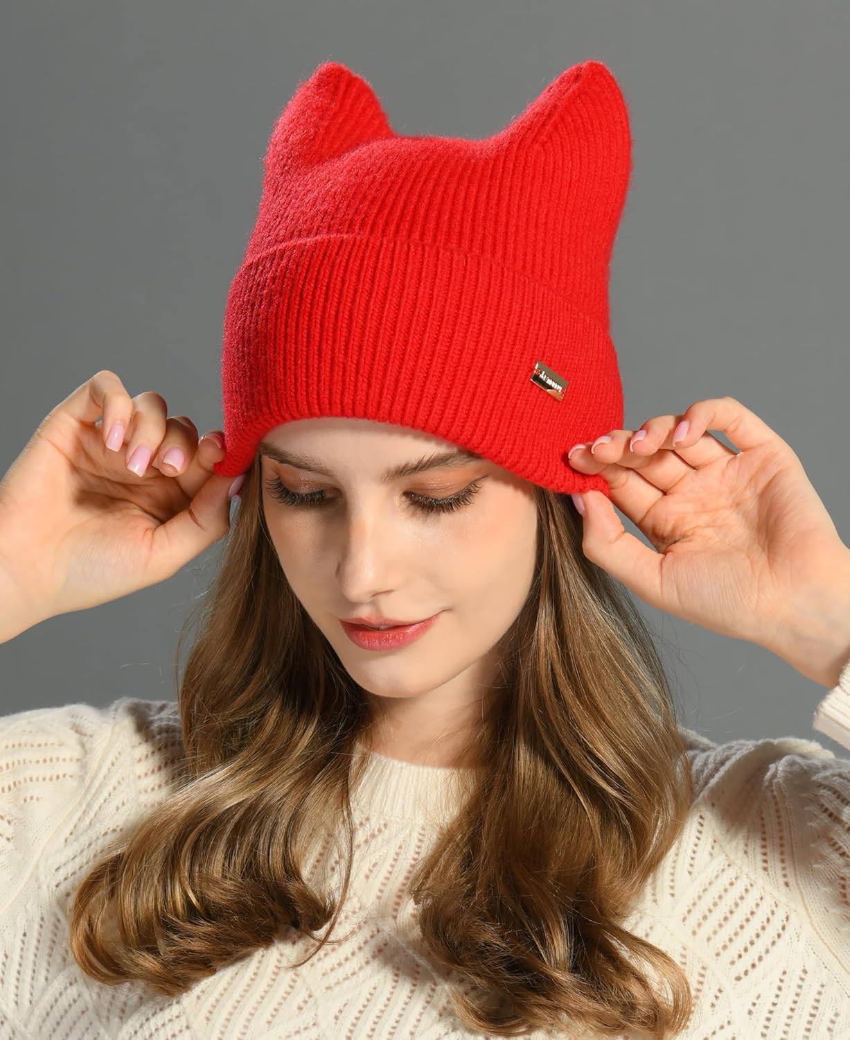 Winter Cute cat Ear Wool Beanie Hats for Women&Men Soft Warm Cashmere Knit Hat - Picture 42 of 46