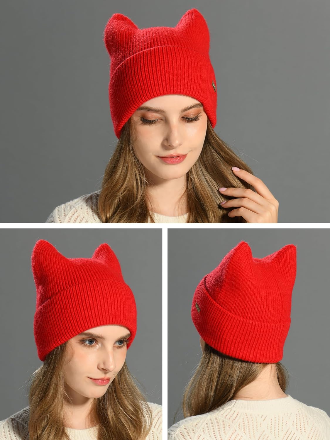 Winter Cute cat Ear Wool Beanie Hats for Women&Men Soft Warm Cashmere Knit Hat - Picture 43 of 46
