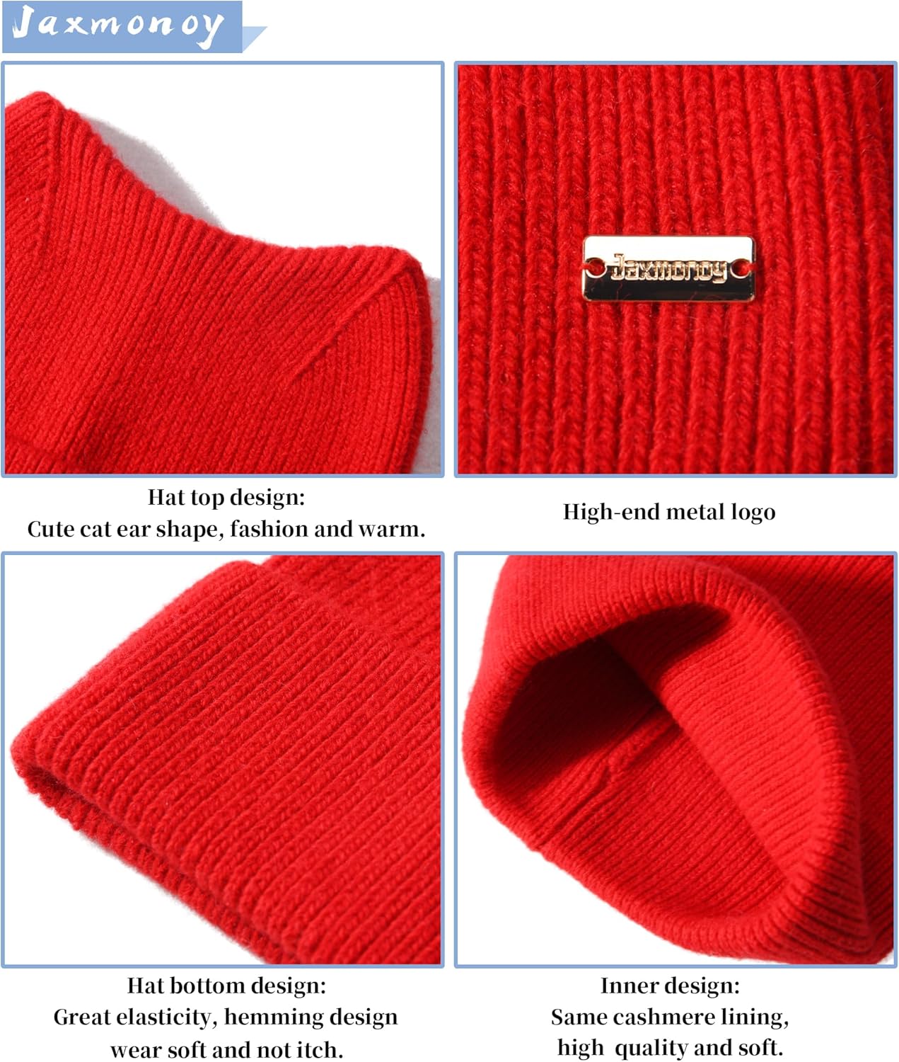 Winter Cute cat Ear Wool Beanie Hats for Women&Men Soft Warm Cashmere Knit Hat - Picture 46 of 46