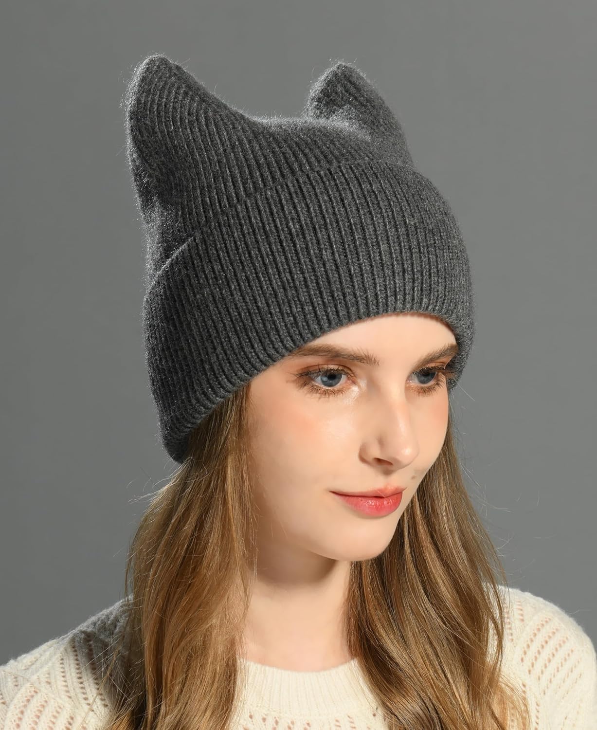 Winter Cute cat Ear Wool Beanie Hats for Women&Men Soft Warm Cashmere Knit Hat - Picture 37 of 46