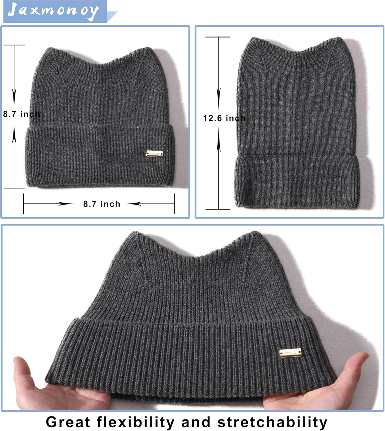 Winter Cute cat Ear Wool Beanie Hats for Women&Men Soft Warm Cashmere Knit Hat - Picture 39 of 46