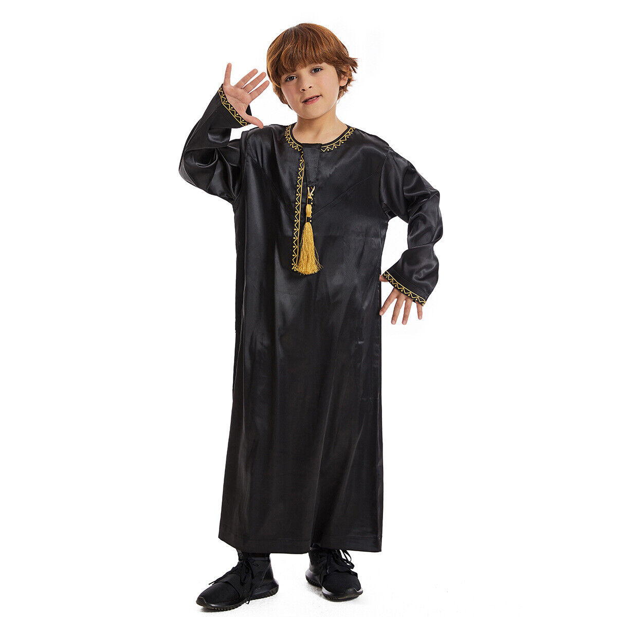 Muslim Boy Long Robe Children Tassels Dress Abaya Kids Eid Kaftan Clothes Burqa - Picture 23 of 58