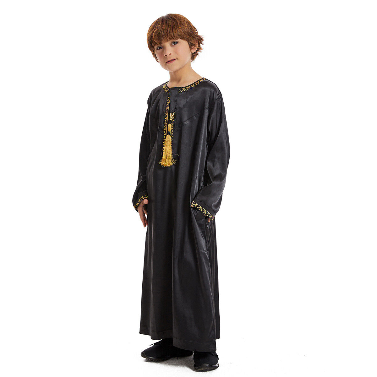 Muslim Boy Long Robe Children Tassels Dress Abaya Kids Eid Kaftan Clothes Burqa - Picture 26 of 58