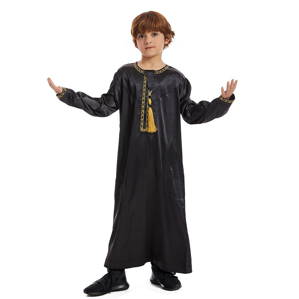 Muslim Boy Long Robe Children Tassels Dress Abaya Kids Eid Kaftan Clothes Burqa - Picture 29 of 58