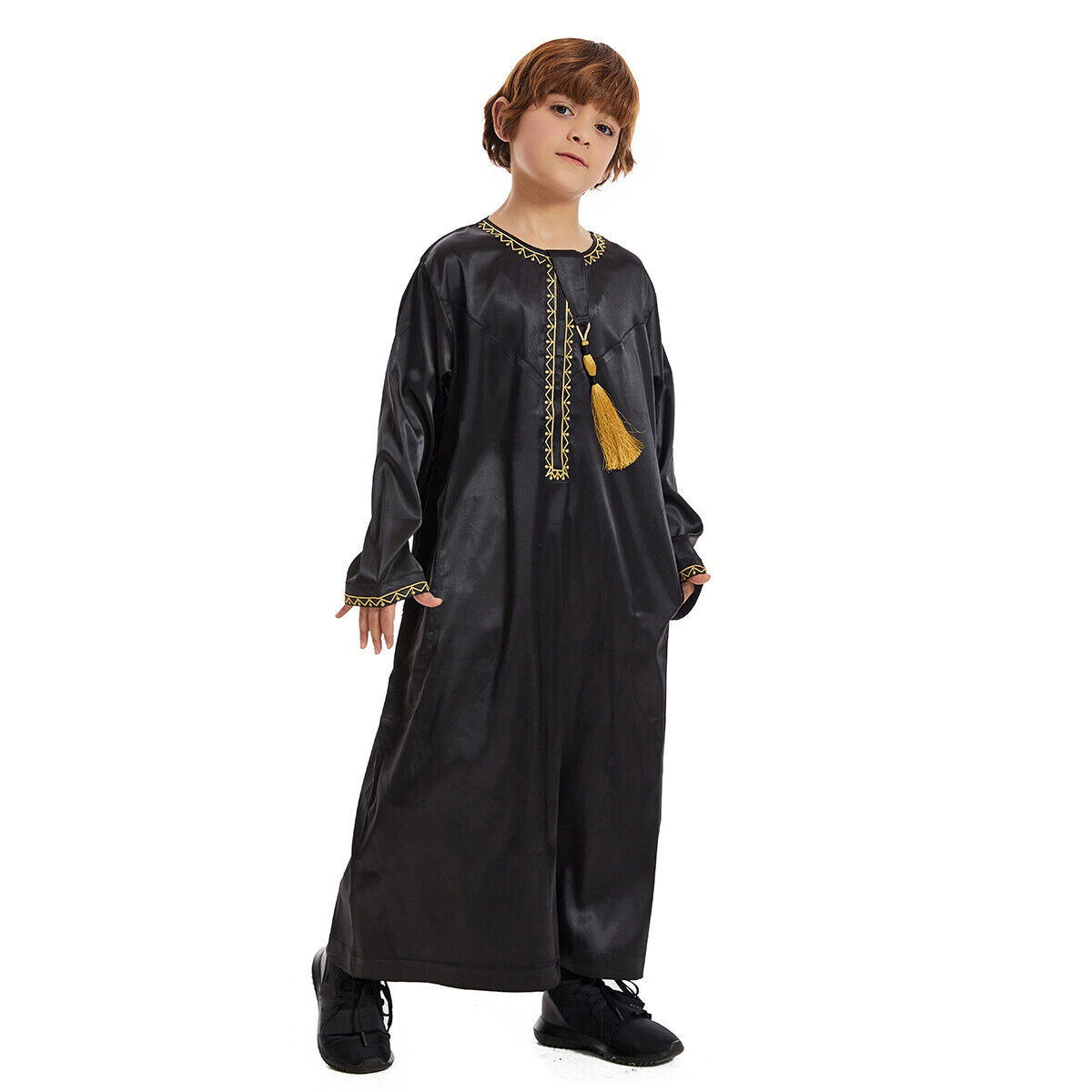Muslim Boy Long Robe Children Tassels Dress Abaya Kids Eid Kaftan Clothes Burqa - Picture 31 of 58