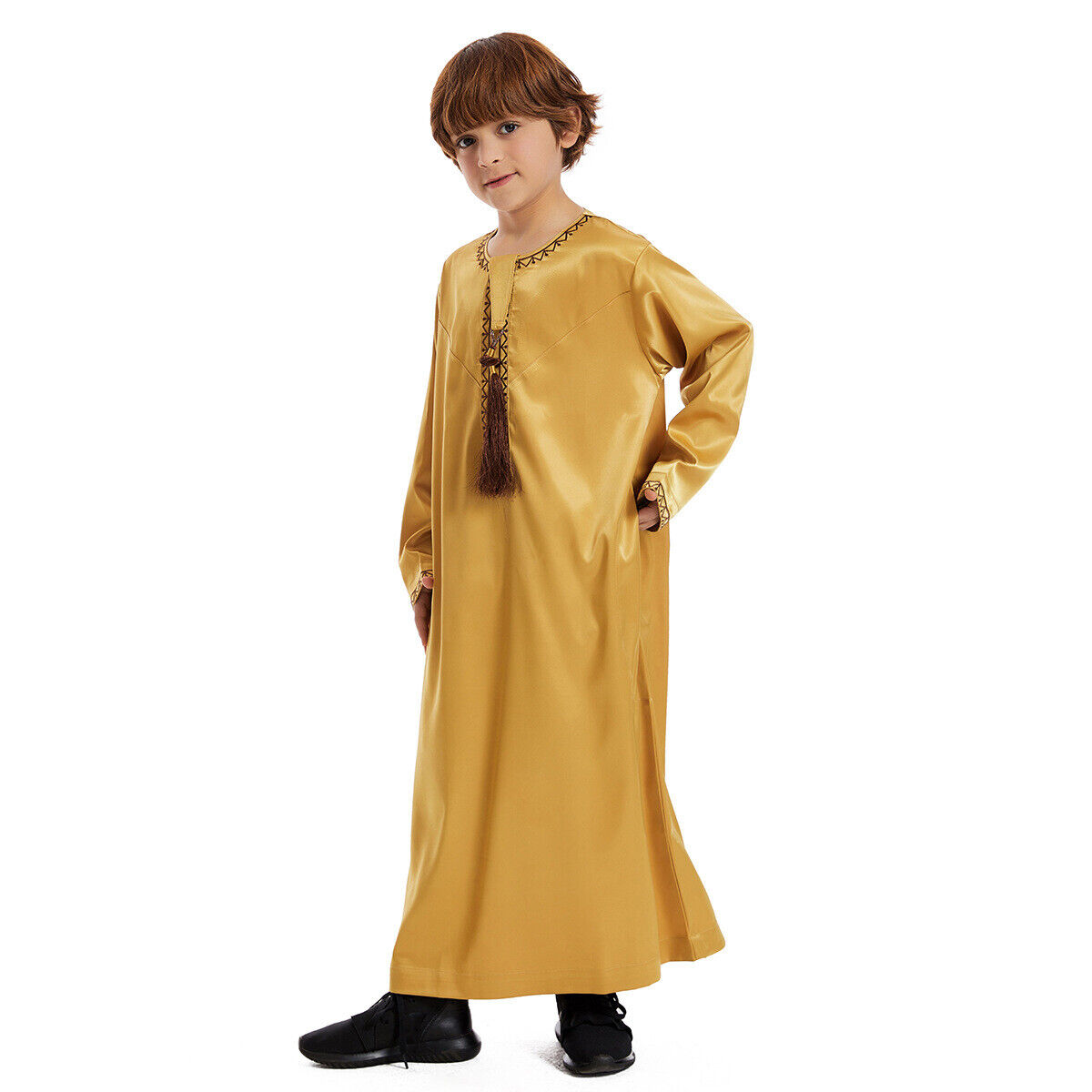 Muslim Boy Long Robe Children Tassels Dress Abaya Kids Eid Kaftan Clothes Burqa - Picture 32 of 58