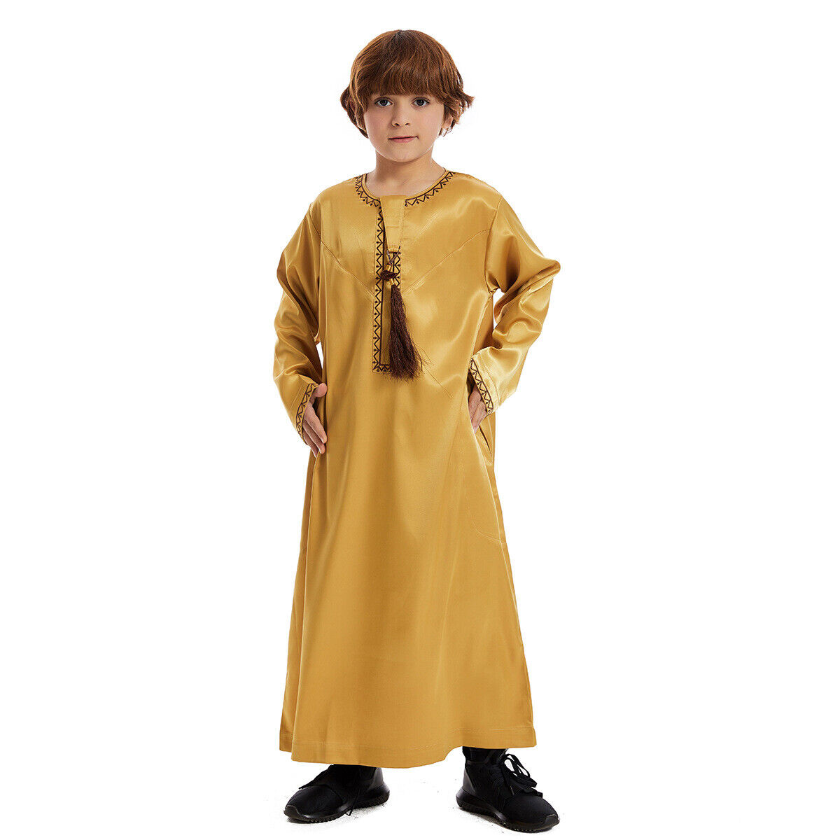 Muslim Boy Long Robe Children Tassels Dress Abaya Kids Eid Kaftan Clothes Burqa - Picture 34 of 58