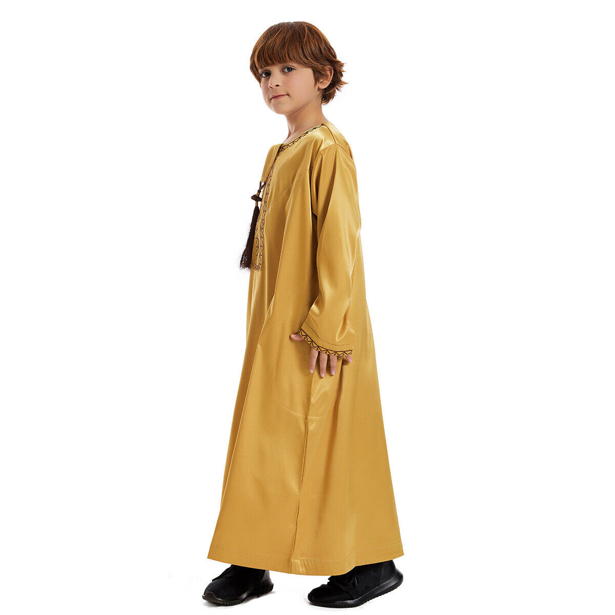 Muslim Boy Long Robe Children Tassels Dress Abaya Kids Eid Kaftan Clothes Burqa - Picture 36 of 58