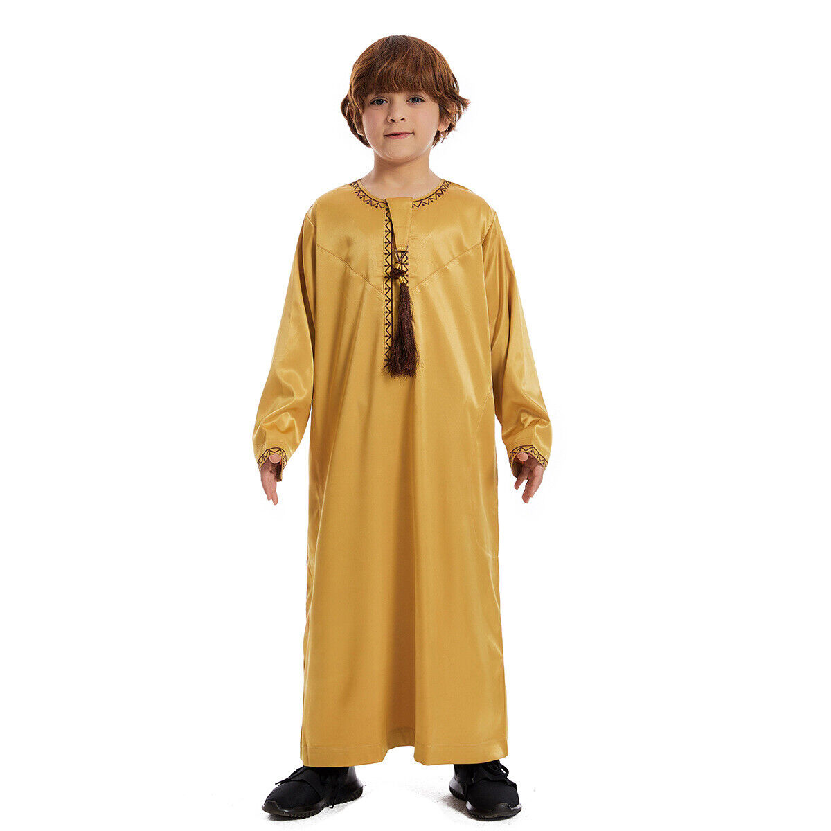 Muslim Boy Long Robe Children Tassels Dress Abaya Kids Eid Kaftan Clothes Burqa - Picture 39 of 58