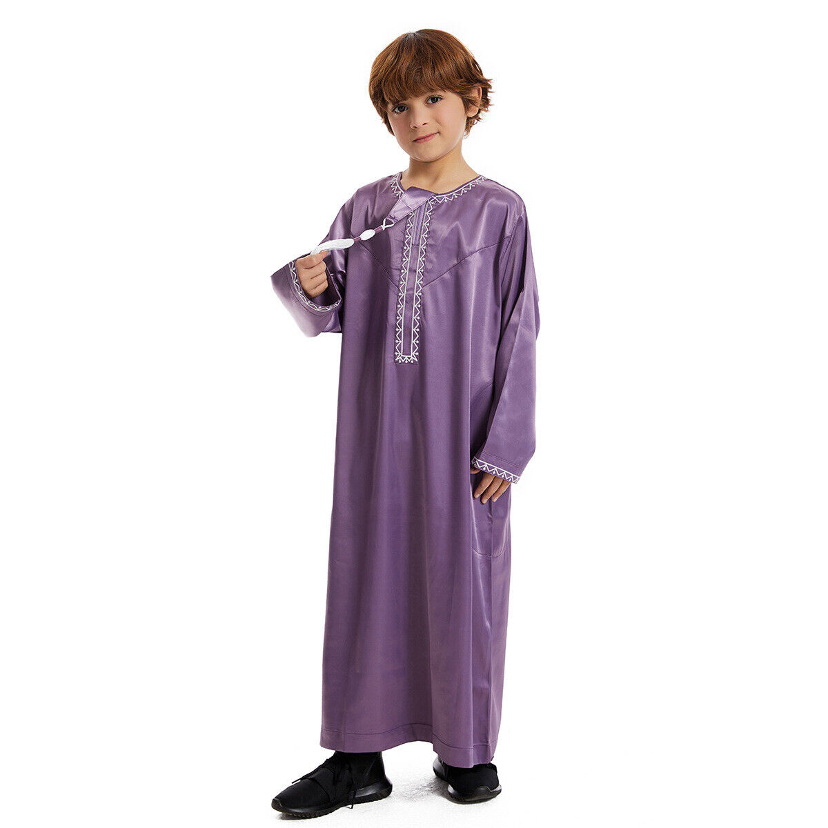 Muslim Boy Long Robe Children Tassels Dress Abaya Kids Eid Kaftan Clothes Burqa - Picture 41 of 58