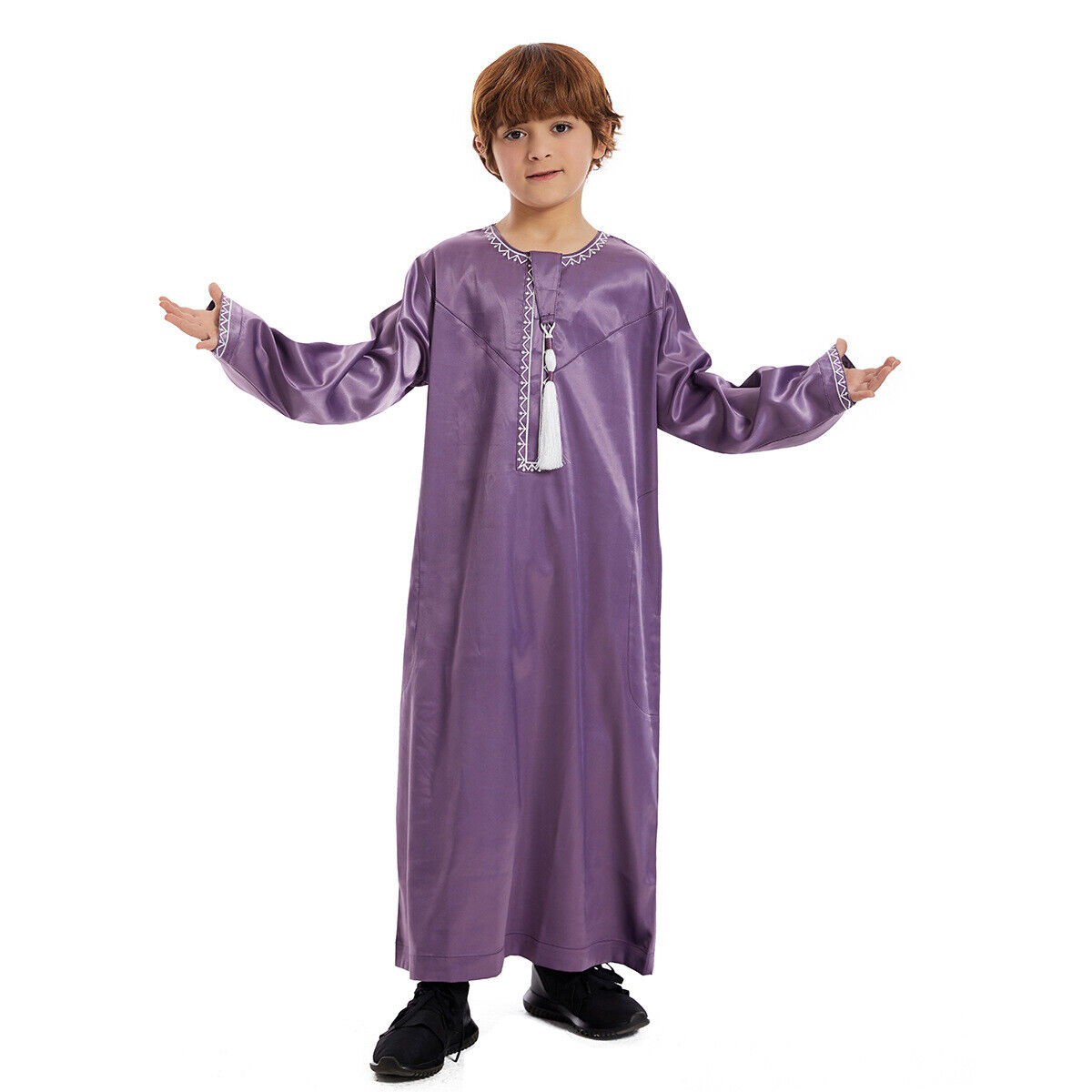 Muslim Boy Long Robe Children Tassels Dress Abaya Kids Eid Kaftan Clothes Burqa - Picture 42 of 58