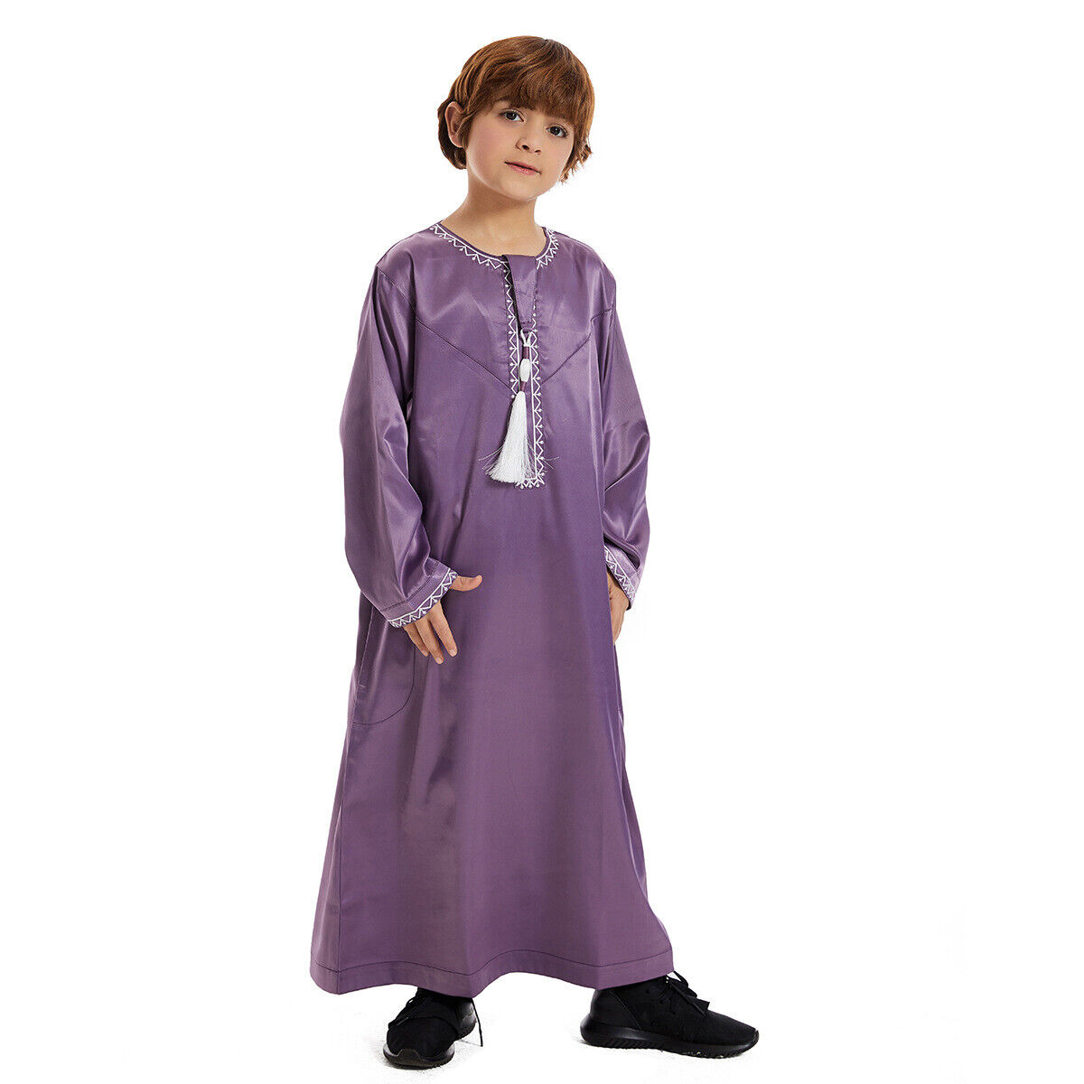 Muslim Boy Long Robe Children Tassels Dress Abaya Kids Eid Kaftan Clothes Burqa - Picture 45 of 58