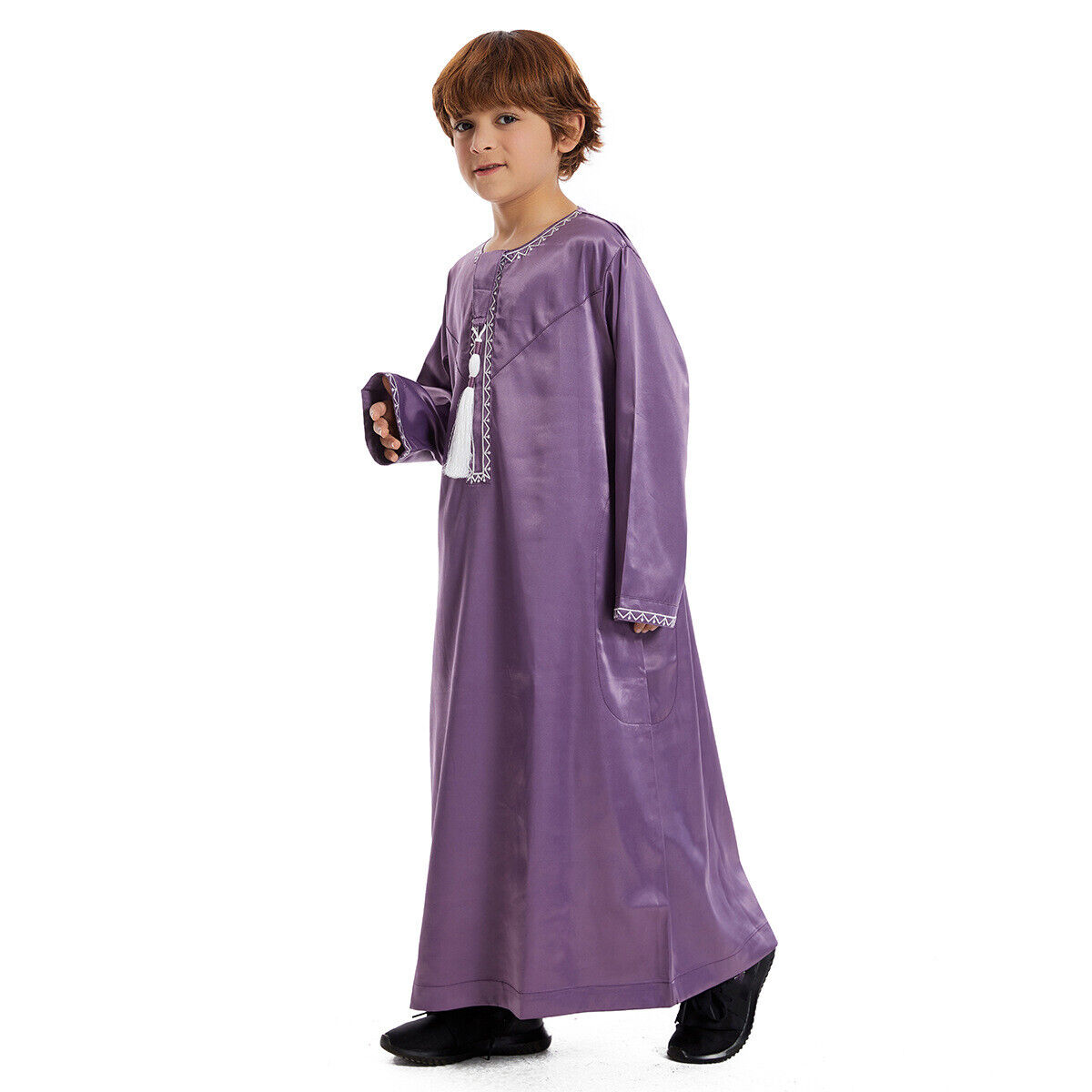 Muslim Boy Long Robe Children Tassels Dress Abaya Kids Eid Kaftan Clothes Burqa - Picture 47 of 58